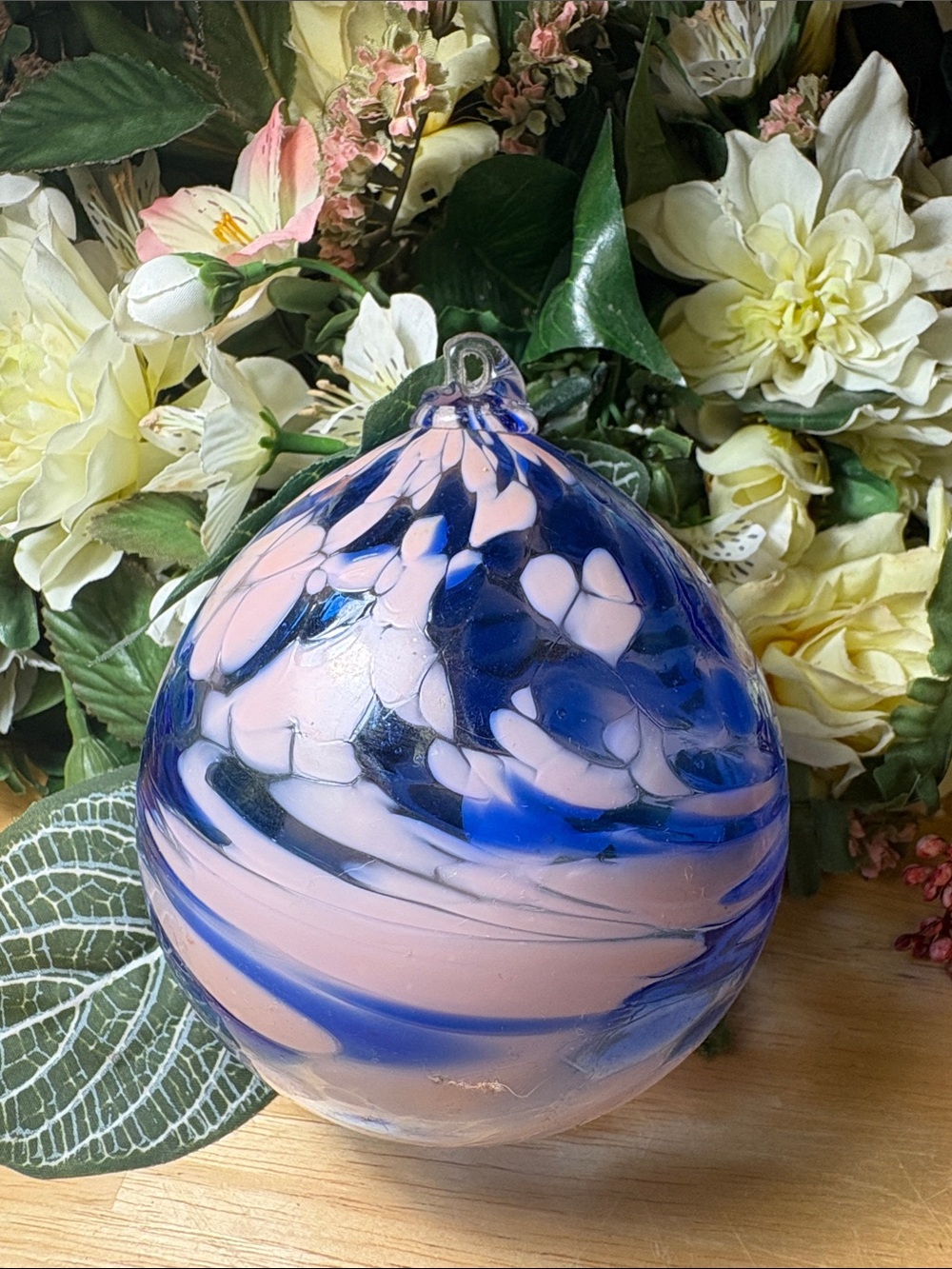 Handblown Pink and Blue Glass Art witches ball
